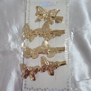 Gold Butterfly Hair Clips Set of 4 – Minimal Cut-Out Metal Barrettes for Women G